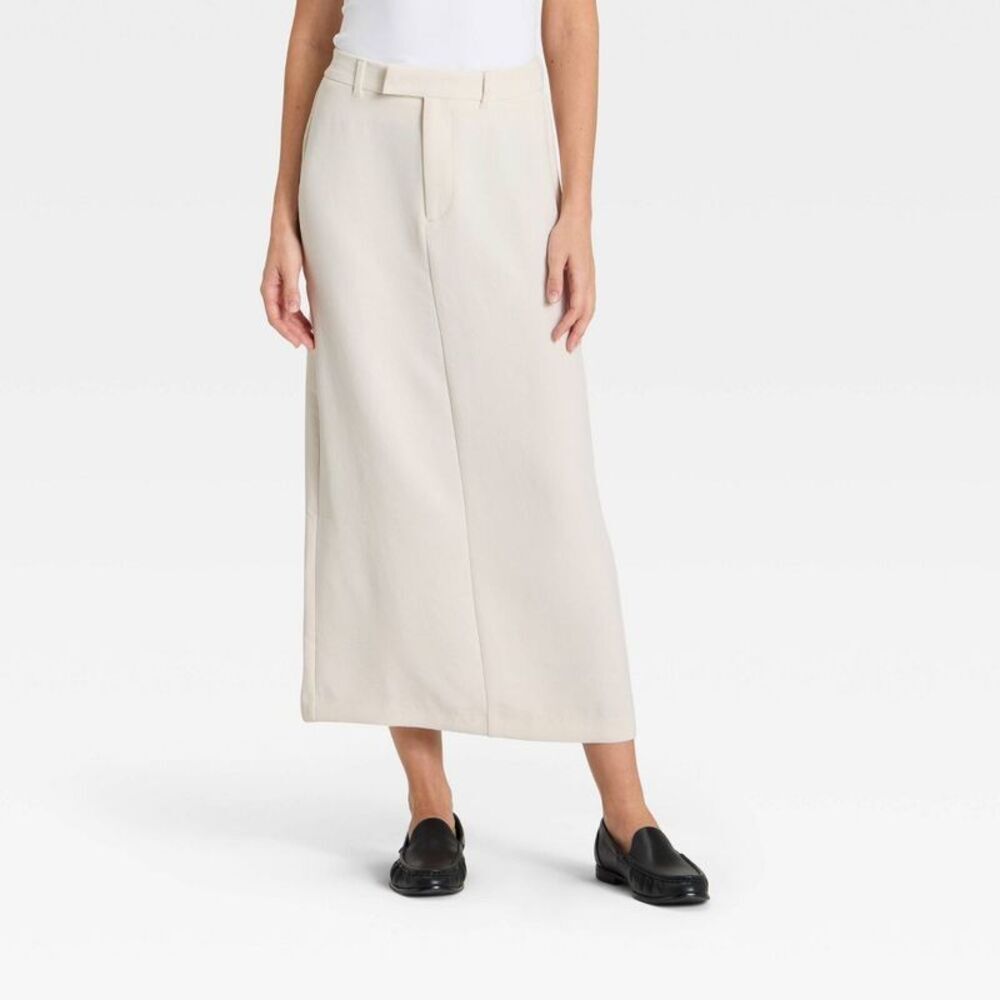 Women's Tailored Signature Crepe Maxi Skirt - A New Day Cream XL